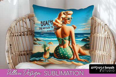 Pin Up Girl Pillow Cover - Beach Pillow Case Sublimation Sublimation OrangeBrushStudio 