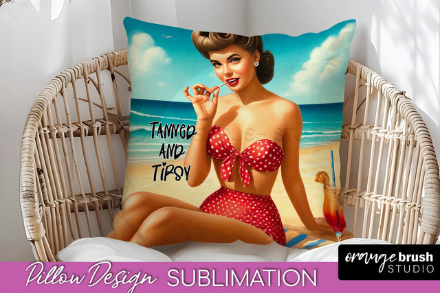 Pin Up Girl Pillow Cover - Beach Pillow Case Sublimation Sublimation OrangeBrushStudio 