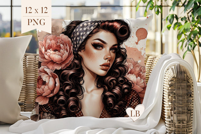 Pin Up Girl Pillow Sublimation - Retro Pillow Cover PNG Sublimation BijouBay 
