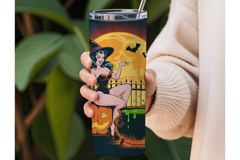 Pin-Up Witch Halloween 20oz Tumbler Wrap Sublimation DesignSVG 