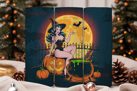 Pin-Up Witch Halloween 20oz Tumbler Wrap Sublimation DesignSVG 