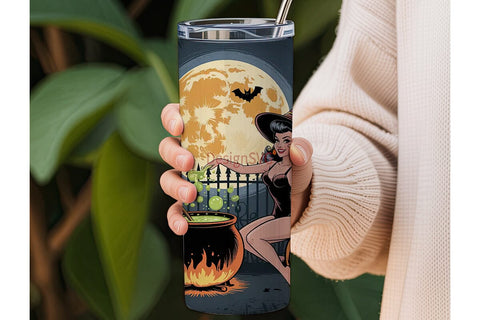 Pin-Up Witch Halloween 20oz Tumbler Wrap Sublimation DesignSVG 