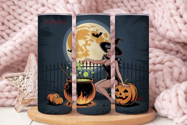 Pin-Up Witch Halloween 20oz Tumbler Wrap Sublimation DesignSVG 