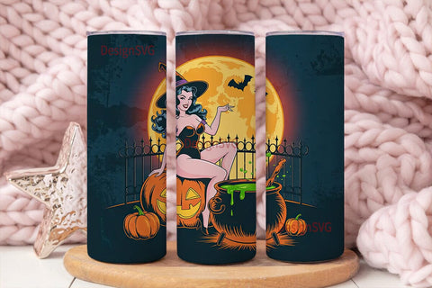 Pin-Up Witch Halloween 20oz Tumbler Wrap Sublimation DesignSVG 