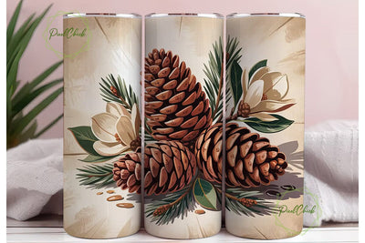 Pine Cone & Magnolia 20oz Tumbler Wrap Sublimation PixelChick 