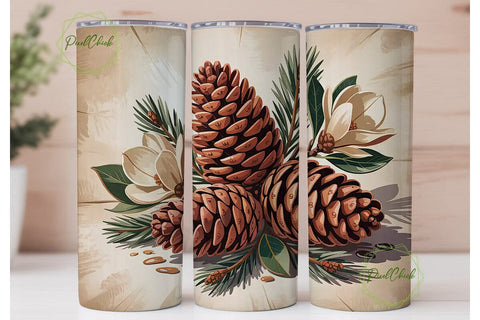 Pine Cone & Magnolia 20oz Tumbler Wrap Sublimation PixelChick 