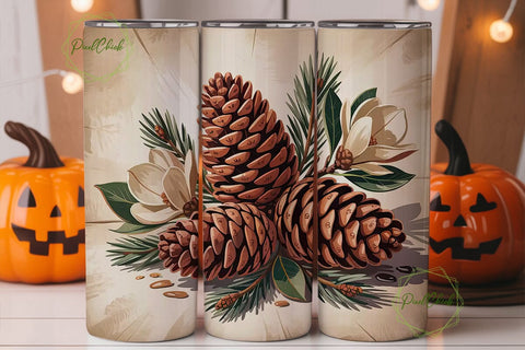 Pine Cone & Magnolia 20oz Tumbler Wrap Sublimation PixelChick 