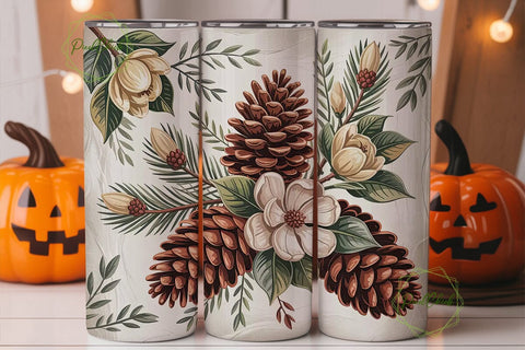 Pine Cone & Magnolia 20oz Tumbler Wrap Sublimation PixelChick 