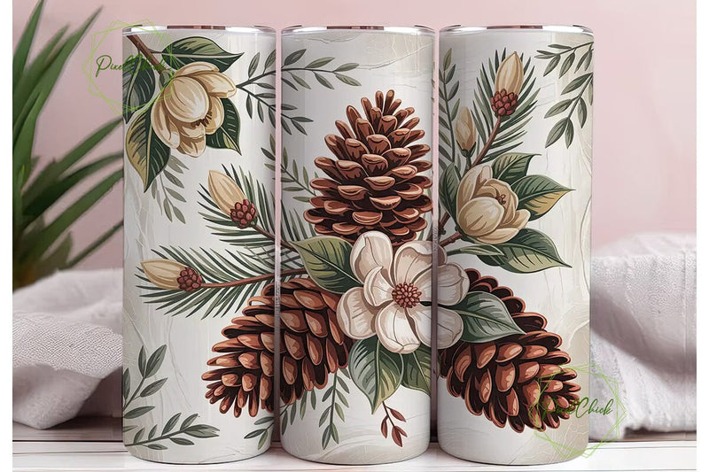 Pine Cone & Magnolia 20oz Tumbler Wrap Sublimation PixelChick 