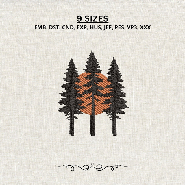Pine Forest Sunset Machine Embroidery Design PES DST Stitch Pattern Files Embroidery/Applique DESIGNS PatternFeed8 