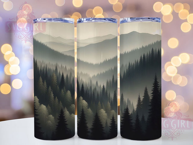 Pine Tree Mountain 20oz Nature Tumbler, Pine Tree Tumbler, Mountain Design, Nature Wrap, 20oz Sublimation, Outdoor Art, Forest Decor, Camping Gift Sublimation SvggirlplusArt 