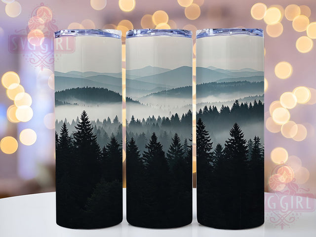 Pine Tree Mountain 20oz Nature Tumbler, Pine Tree Tumbler, Mountain Design, Nature Wrap, 20oz Sublimation, Outdoor Art, Forest Decor, Camping Gift Sublimation SvggirlplusArt 