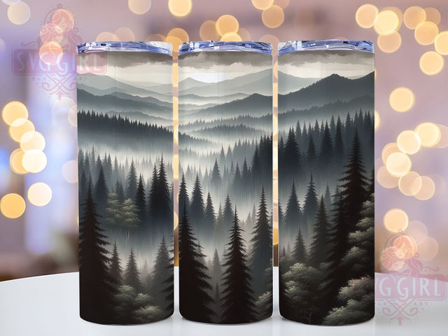 Pine Tree Mountain 20oz Nature Tumbler, Pine Tree Tumbler, Mountain Design, Nature Wrap, 20oz Sublimation, Outdoor Art, Forest Decor, Camping Gift Sublimation SvggirlplusArt 