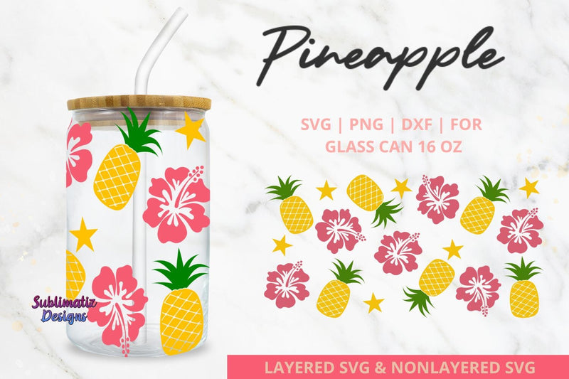 Pineaple hibisco 16oz Glass Can Wrap Svg | PNG Sunlimation Design SVG Sublimatiz Designs 
