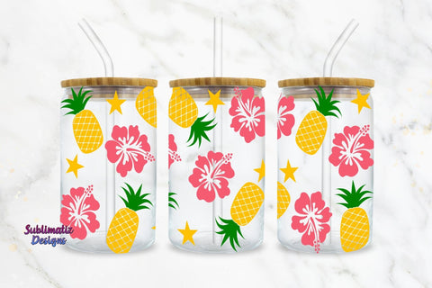 Pineaple hibisco 16oz Glass Can Wrap Svg | PNG Sunlimation Design SVG Sublimatiz Designs 