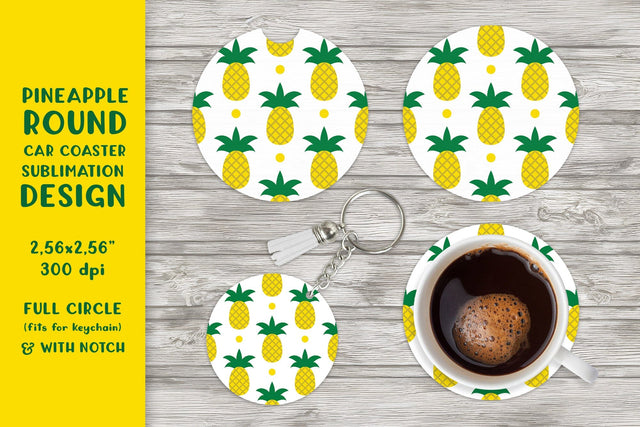 Pineapple car coaster sublimation. Summer round coaster 01 Sublimation LaBelezoka 