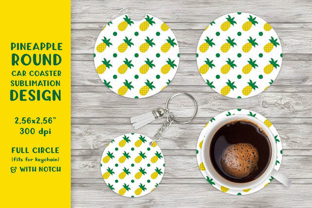 Pineapple car coaster sublimation. Summer round coaster Sublimation LaBelezoka 