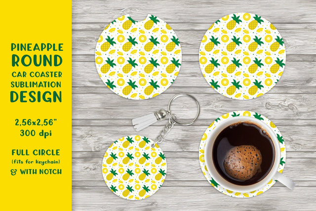 Pineapple car coaster sublimation. Summer round coaster Sublimation LaBelezoka 