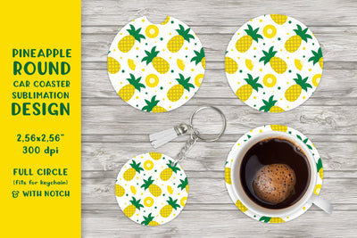 Pineapple car coaster sublimation. Summer round coaster Sublimation LaBelezoka 