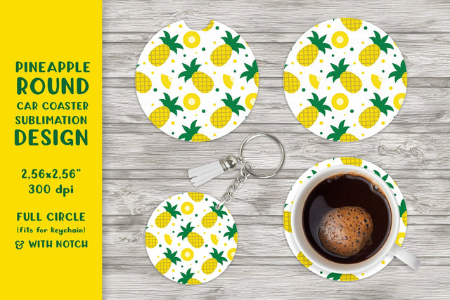 Pineapple car coaster sublimation. Summer round coaster Sublimation LaBelezoka 