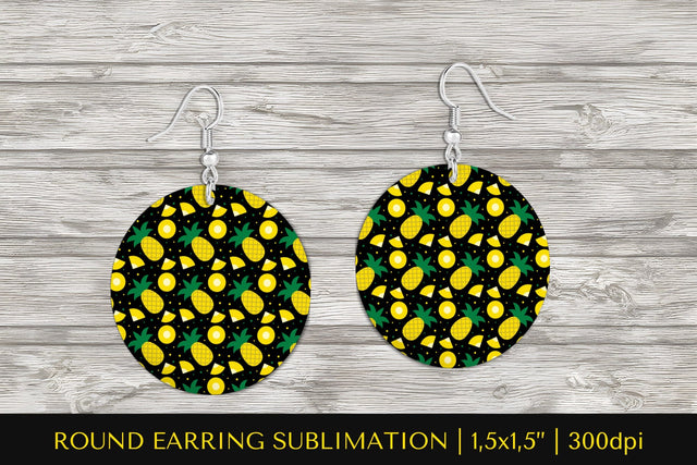 Pineapple earring sublimation. Summer round earrings PNG 10 Sublimation LaBelezoka 