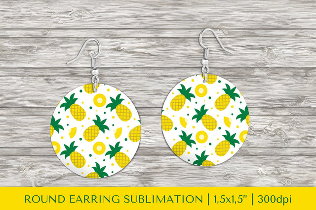 Pineapple earring sublimation. Summer round earrings PNG Sublimation LaBelezoka 