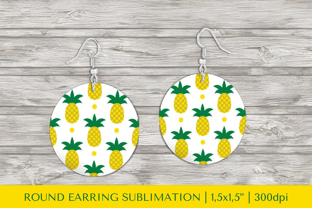 Pineapple earring sublimation. Summer round earrings PNG Sublimation LaBelezoka 