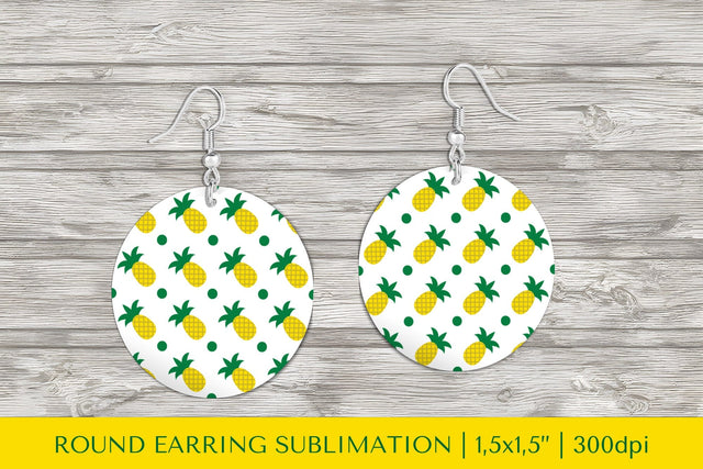 Pineapple earring sublimation. Summer round earrings PNG Sublimation LaBelezoka 
