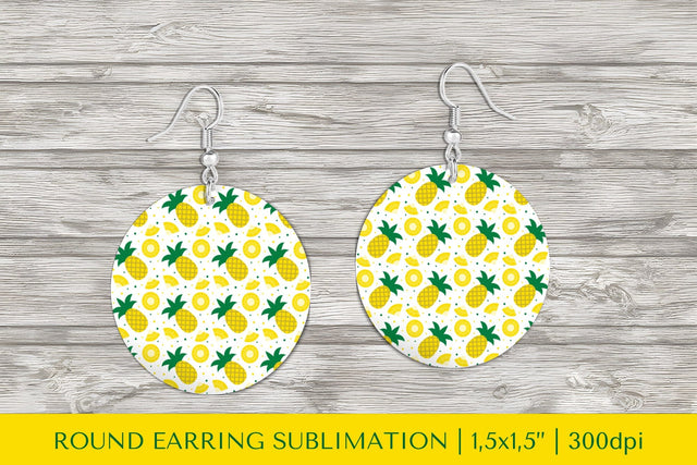 Pineapple earring sublimation. Summer round earrings PNG Sublimation LaBelezoka 