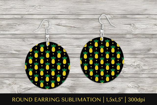 Pineapple earring sublimation. Summer round earrings PNG Sublimation LaBelezoka 
