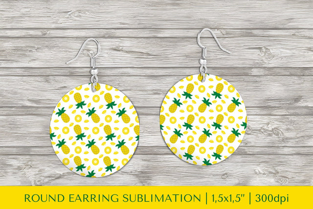 Pineapple earring sublimation. Summer round earrings PNG Sublimation LaBelezoka 