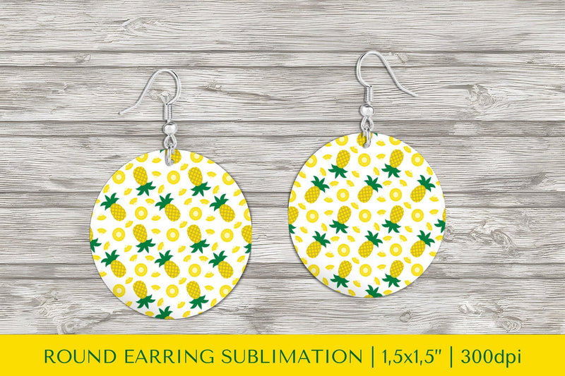 Pineapple earring sublimation. Summer round earrings PNG Sublimation LaBelezoka 