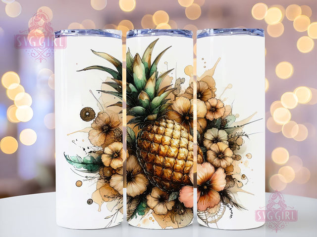 Pineapple Floral 20oz Tumbler Wrap Sublimation Design, Straight Tapered Tumbler Wrap, Pineapple Tumbler Png, Instant Digital Download Sublimation SvggirlplusArt 
