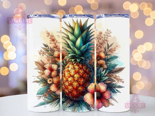 Pineapple Floral 20oz Tumbler Wrap Sublimation Design, Straight Tapered Tumbler Wrap, Pineapple Tumbler Png, Instant Digital Download Sublimation SvggirlplusArt 