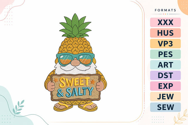 Pineapple Gnome Sweet & Salty Tropical Summer Machine Embroidery Design Embroidery/Applique DESIGNS sg embroidery 