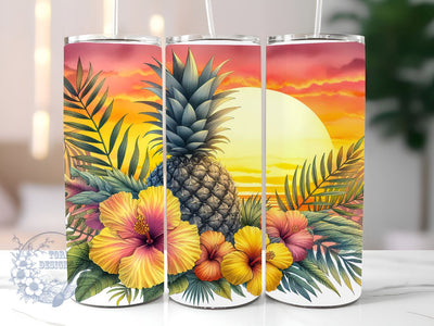 Pineapple Summer 20oz Skinny Tumbler, Hawaiian Tumbler Png, Straight & Tapered Tumbler Wrap, Instant Digital Download Sublimation ToriDesigns 
