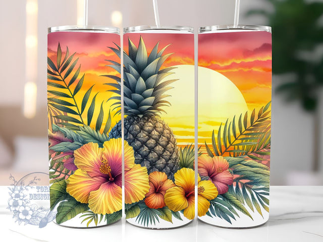 Pineapple Summer 20oz Skinny Tumbler, Hawaiian Tumbler Png, Straight & Tapered Tumbler Wrap, Instant Digital Download Sublimation ToriDesigns 