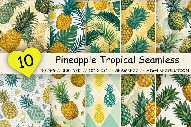 Pineapple Tropical Seamless Pattern – Golden Yellow & Jungle Green Digital Pattern FloridPrintables 