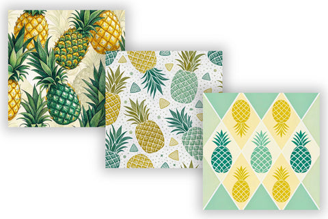 Pineapple Tropical Seamless Pattern – Golden Yellow & Jungle Green Digital Pattern FloridPrintables 