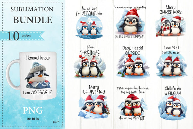 Pinguin Quote Bundle PNG. Winter Sublimation Bundle PNG. Sublimation Olga Terlyanskaya 