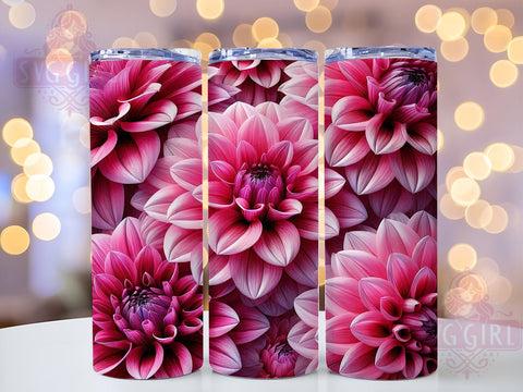 Pink 3D Floral 20oz Tumbler Wrap, 3D Floral Design, Sublimation Tumbler, 20oz Tumbler, Flower Tumbler, Pink Flowers, Drinkware Gift Sublimation SvggirlplusArt 