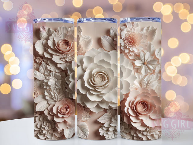 Pink 3D Floral Tumbler Wrap, Floral Tumbler Design, 20Oz Sublimation, 3D Flower Printable, Pink Blossom Wrap, Elegant Floral Texture, Pink Botanical Tumbler Sublimation SvggirlplusArt 