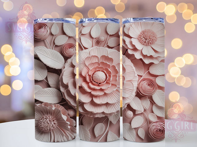 Pink 3D Floral Tumbler Wrap, Floral Tumbler Design, 20Oz Sublimation, 3D Flower Printable, Pink Blossom Wrap, Elegant Floral Texture, Pink Botanical Tumbler Sublimation SvggirlplusArt 