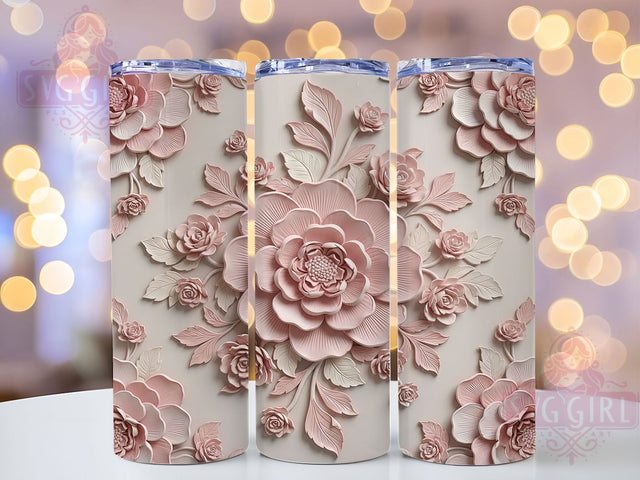 Pink 3D Floral Tumbler Wrap, Floral Tumbler Design, 20Oz Sublimation, 3D Flower Printable, Pink Blossom Wrap, Elegant Floral Texture, Pink Botanical Tumbler Sublimation SvggirlplusArt 