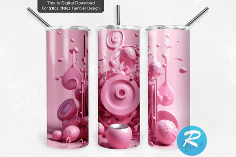 Pink 3D Music 30 Oz Tumbler Design Sublimation Regulrcrative 