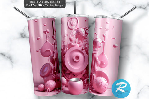 Pink 3D Music 30 Oz Tumbler Design Sublimation Regulrcrative 
