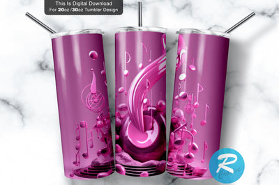 Pink 3D Music Notes 30 Oz Tumbler Sublimation Regulrcrative 