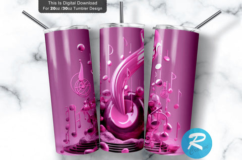 Pink 3D Music Notes 30 Oz Tumbler Sublimation Regulrcrative 