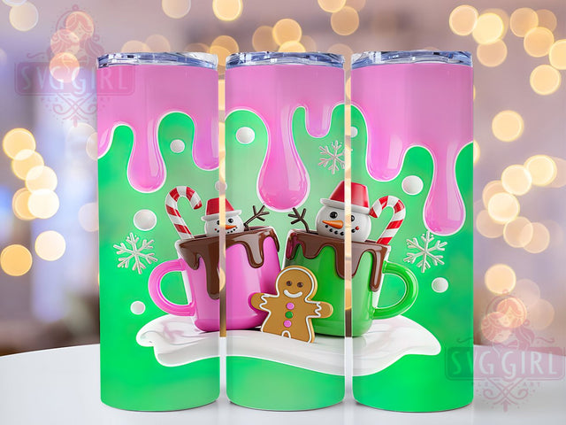 Pink 3D Puff Christmas Cake Tumbler, 3D Puff Design, Inflated Cake Art, Holiday Tumbler Wrap, 20Oz Sublimation, Cute Christmas Cake, Festive Pink Printable Sublimation SvggirlplusArt 