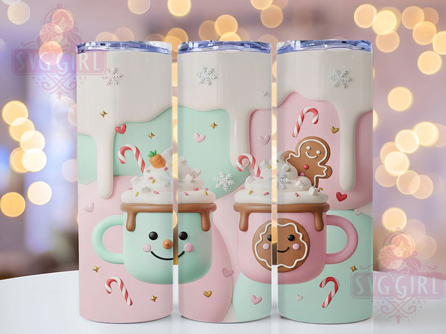 Pink 3D Puff Christmas Cake Tumbler, 3D Puff Design, Inflated Cake Art, Holiday Tumbler Wrap, 20Oz Sublimation, Cute Christmas Cake, Festive Pink Printable Sublimation SvggirlplusArt 